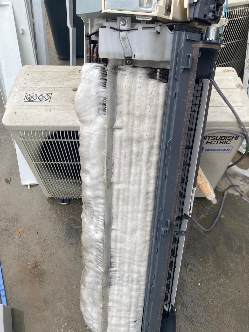 Evaporator coil and mesh filter cleaned during aircond service in Skudai, Johor Bahru