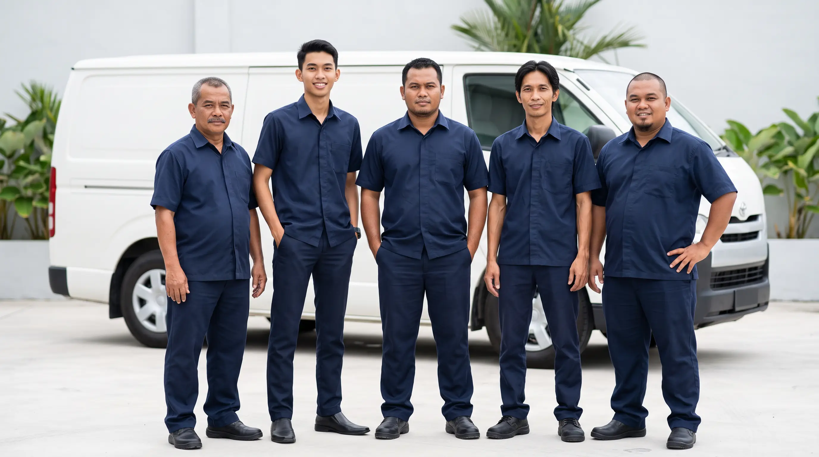 RumahPro Malaysia plumbing and electrical team standing with the service van